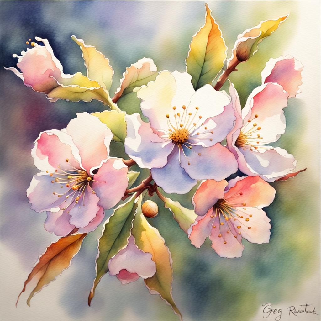 Dreamy Watercolor Blossoms in Summer Breeze