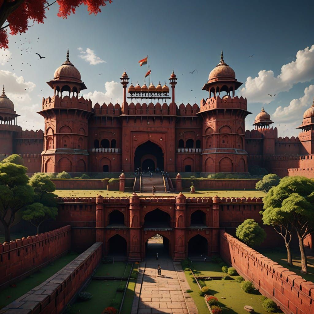 Fantastical Red Fort of India in Vibrant Splendor