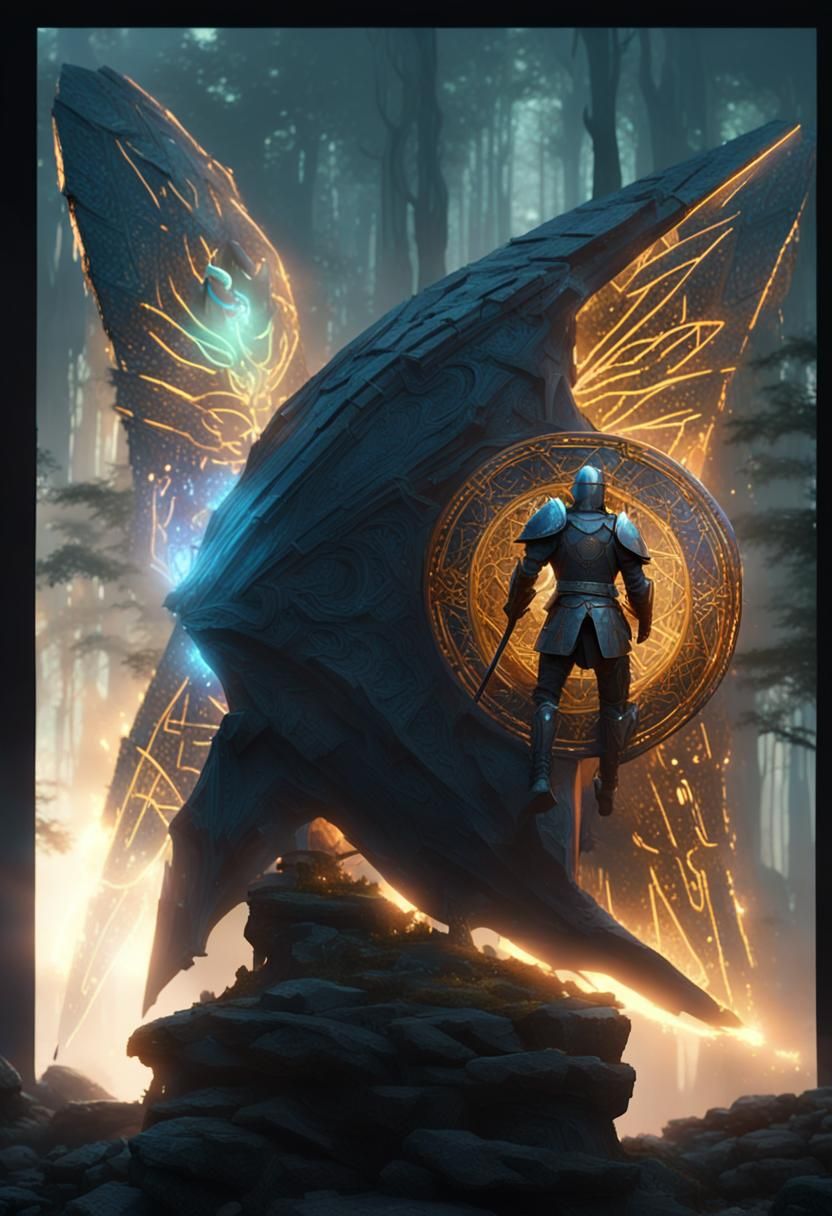 Armored Knight in Mystical Forest: 3D Matte Painting