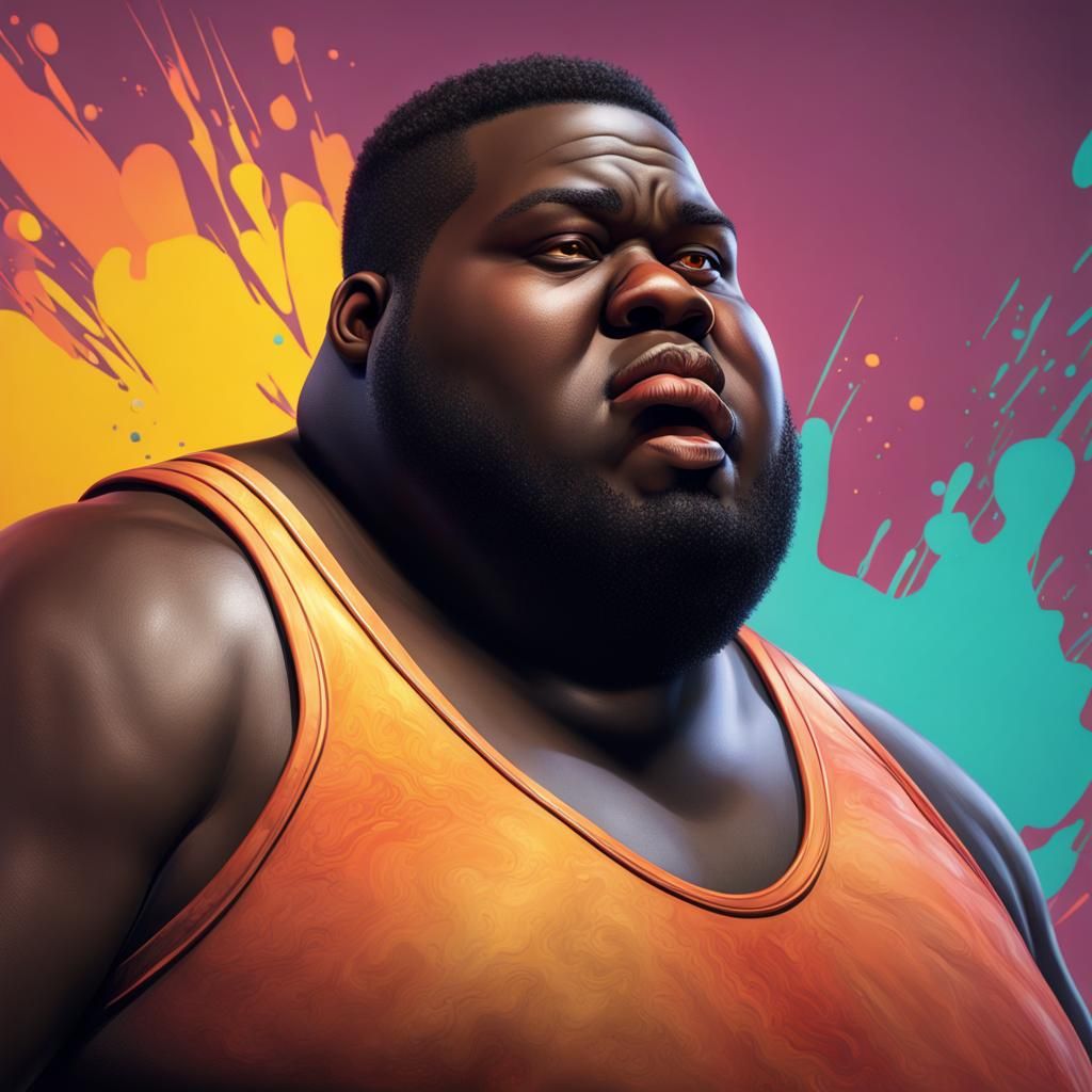 Hyperrealistic Portrait of a Large Man in Splash Art