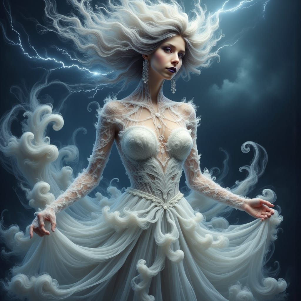 Storm Goddess Bride in Cloud Dress Fantasy Painting