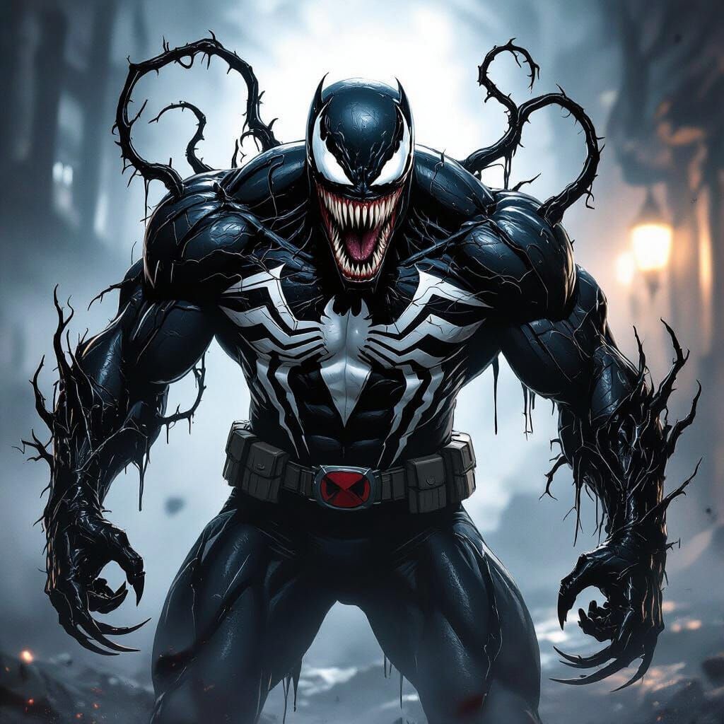Venom and Captain America Fusion in Horror Style