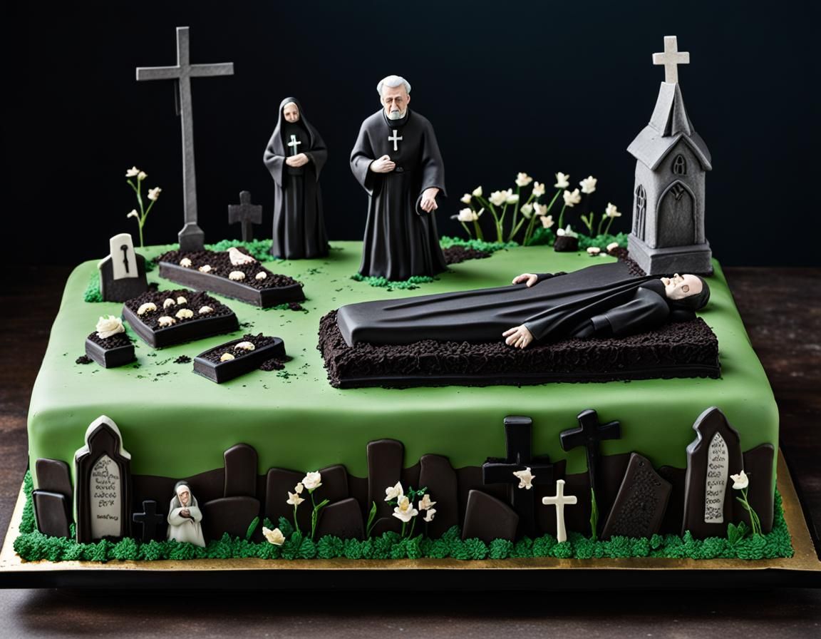 Graveyard Birthday Cake with Funeral Scene