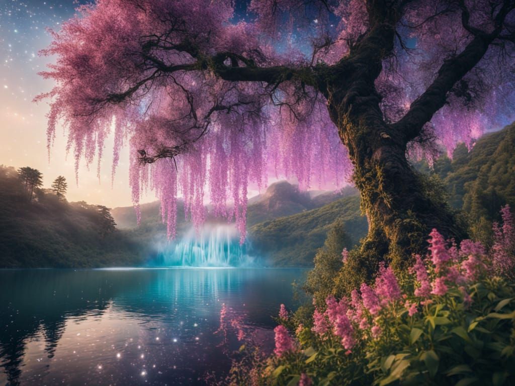 Celestial Waterfall in Vibrant Bloom