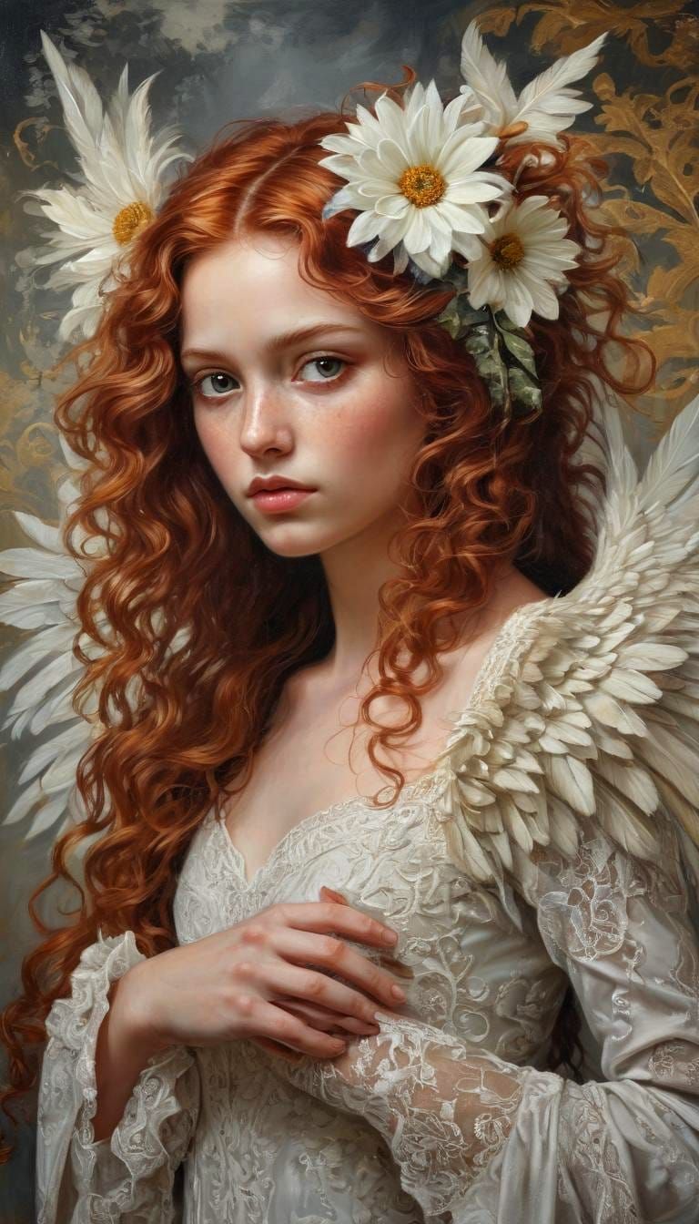 Victorian Angel Woman in Oil Painting