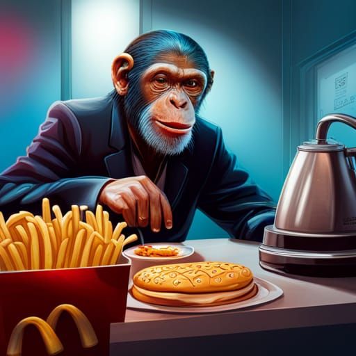 Hyperrealistic Chimp Works at McDonald's