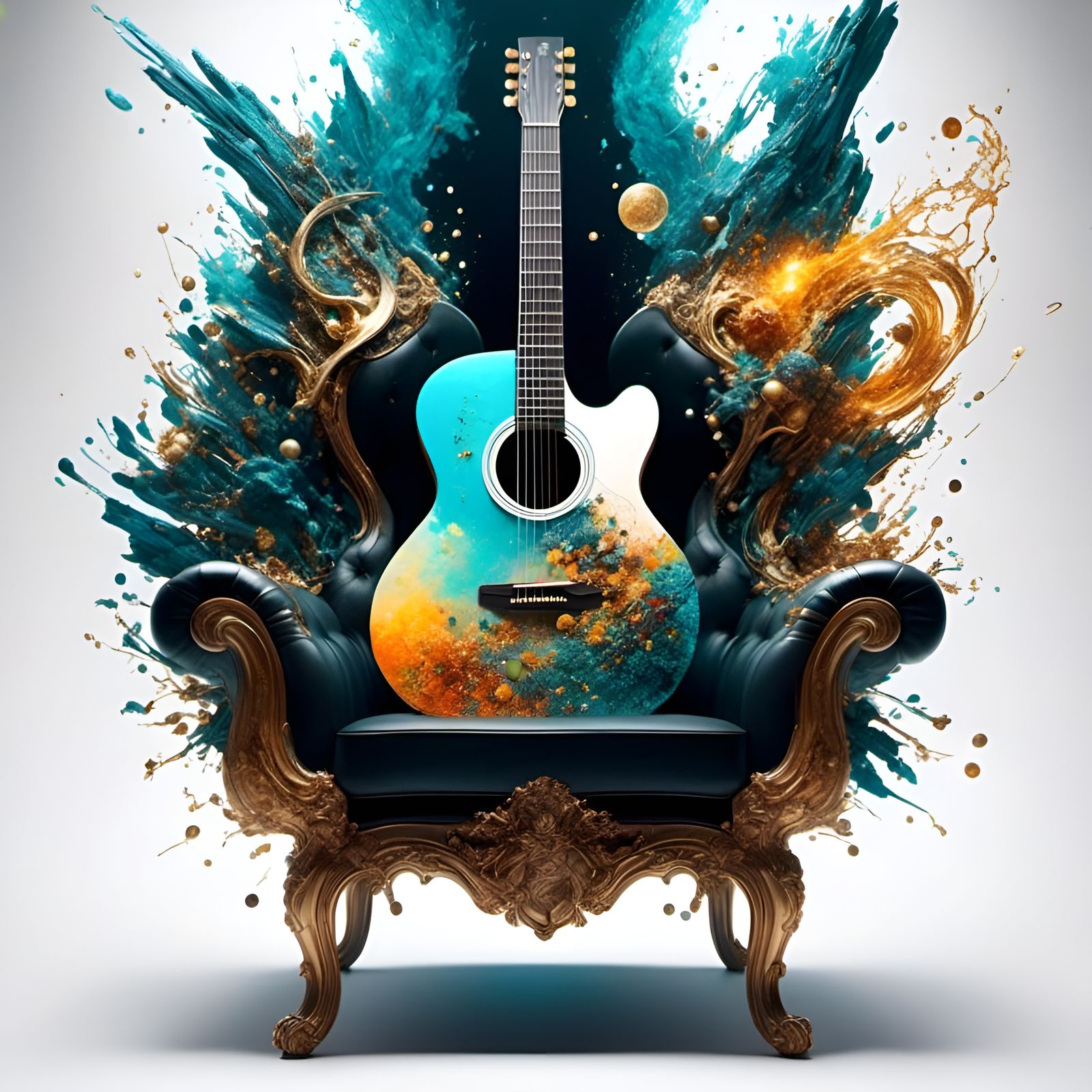 Guitar on Chair: Detailed Digital Art Portrait