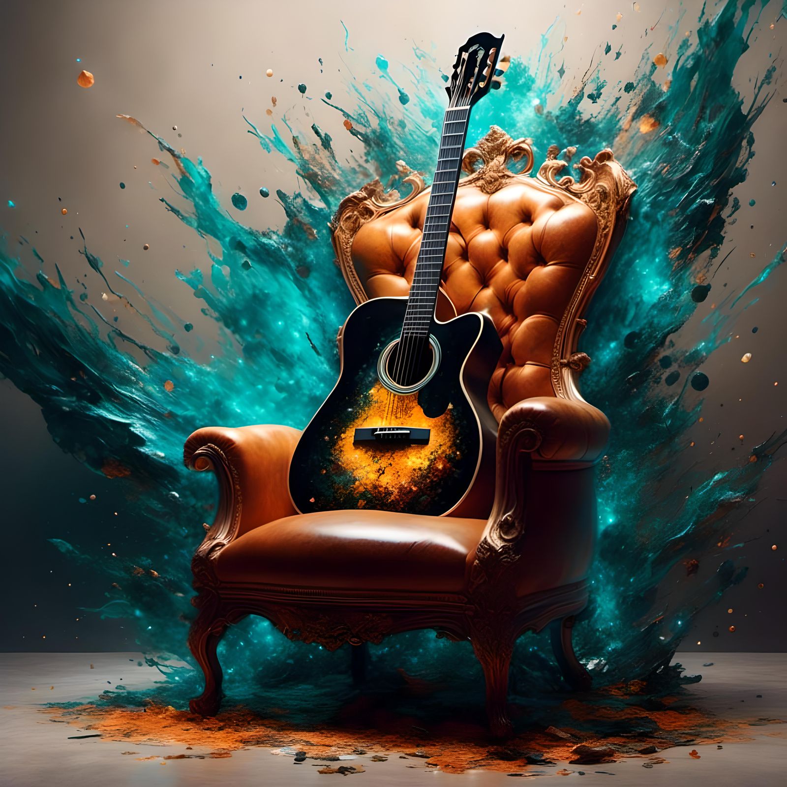 Guitar Portrait on Chair in Cartoon Style
