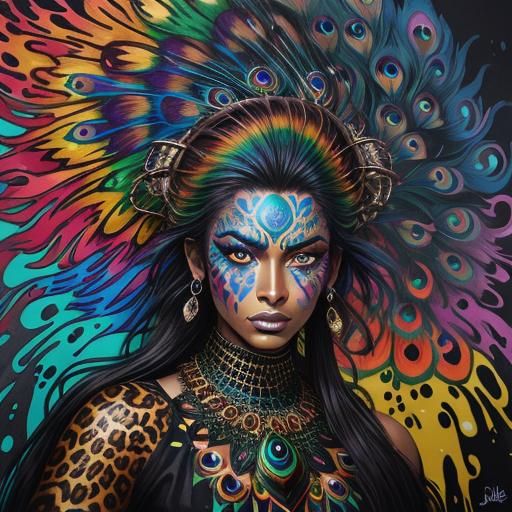 Colorful Dragon Scale Woman in Graffiti Art Style