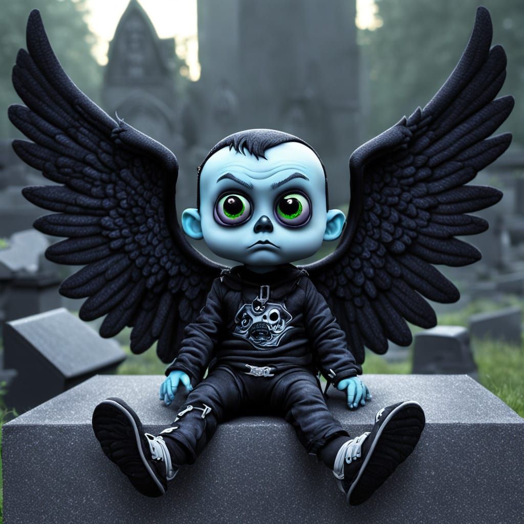 Dark Fallen Angel Baby in 5D Psychedelic Gothic Graffiti Sty...