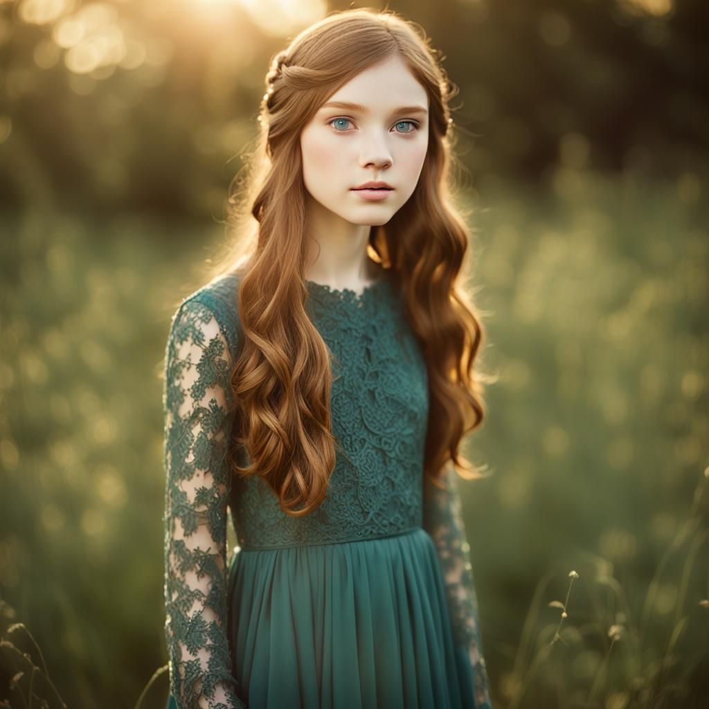 Elegant Teenage Girl in Timeless Dark Green Prom Dress