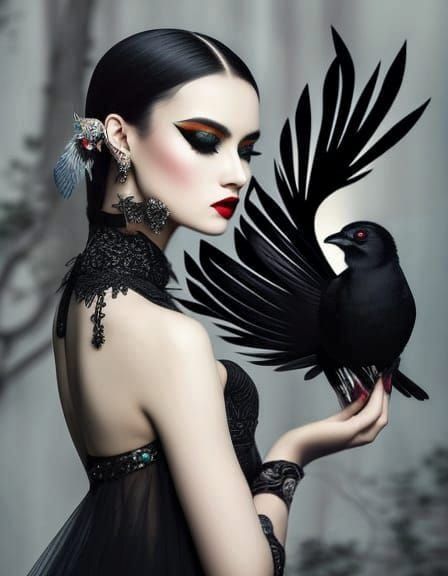 Young Woman in Gothic Lace Guipure Dress