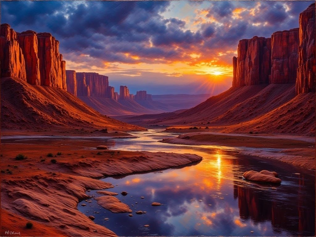 Desert Canyon at Twilight: Oil Painting Style