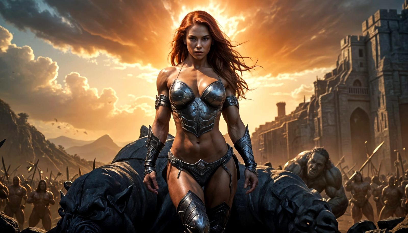 Female Bodybuilder Warrior Rescues Husband