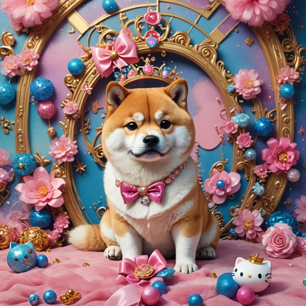 Fantastical Shiba Inu with Tiara: Digital Matte Painting