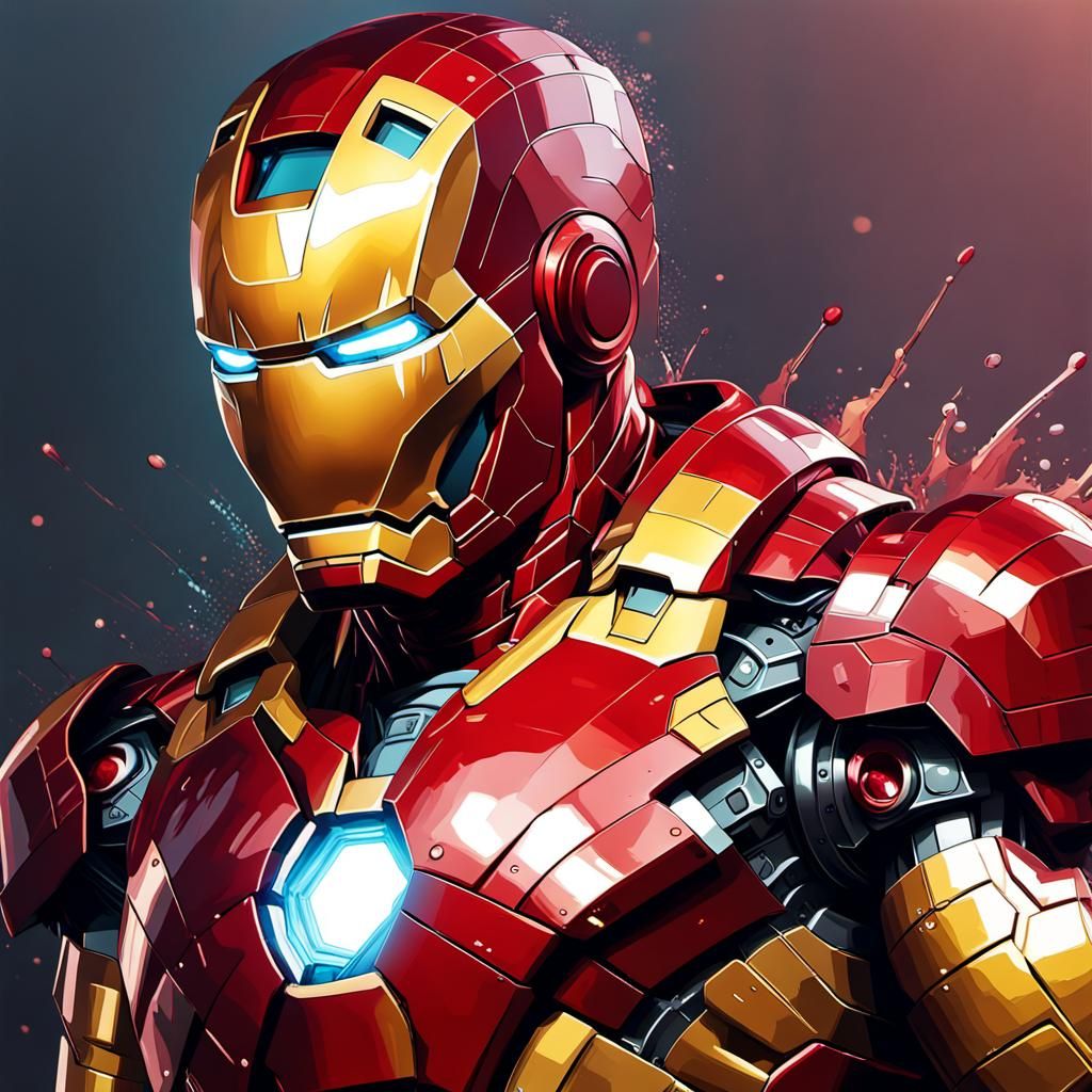 Pixelated Iron Man Hyperrealistic Splash Art