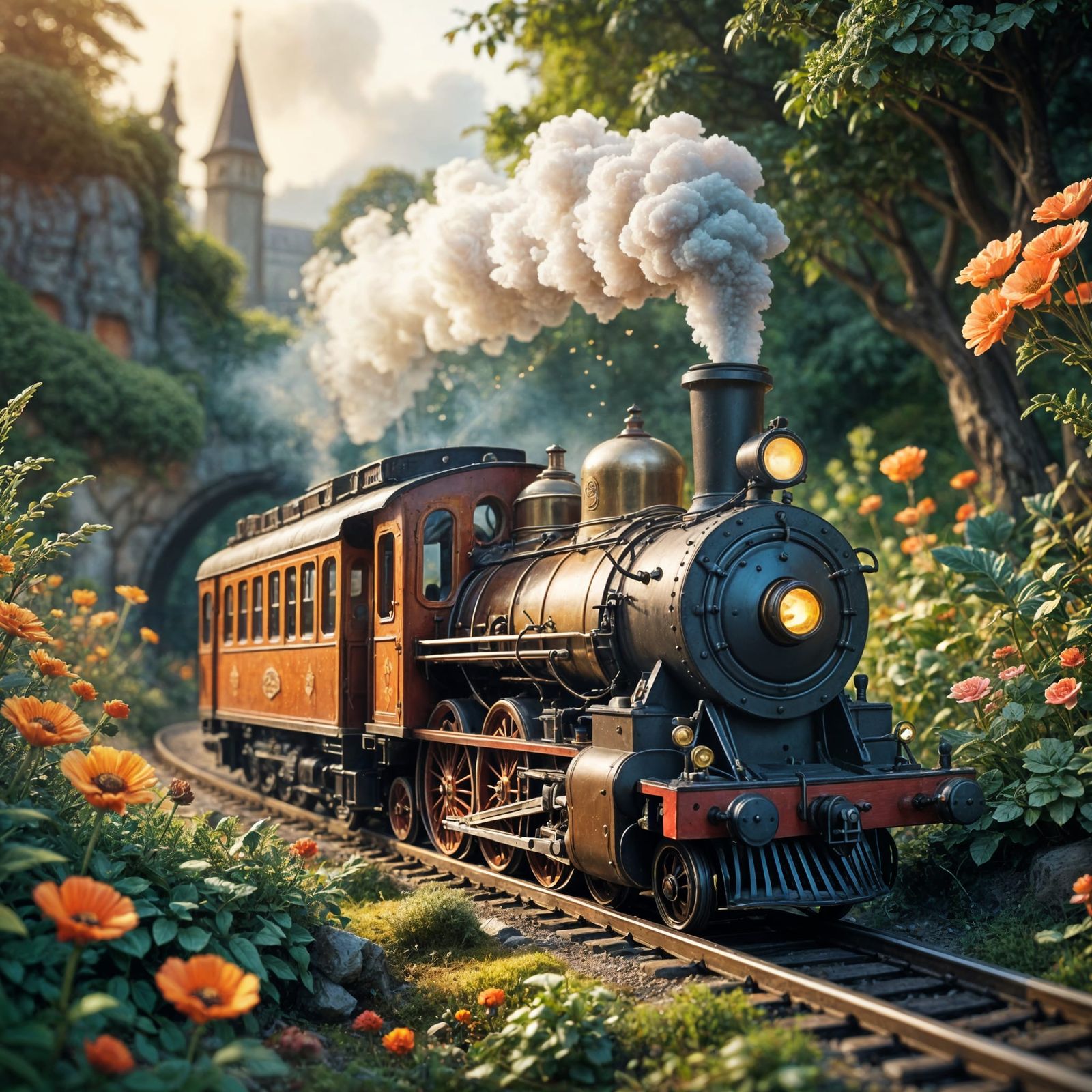 Fantasy Steam Engine Train in Miniature World