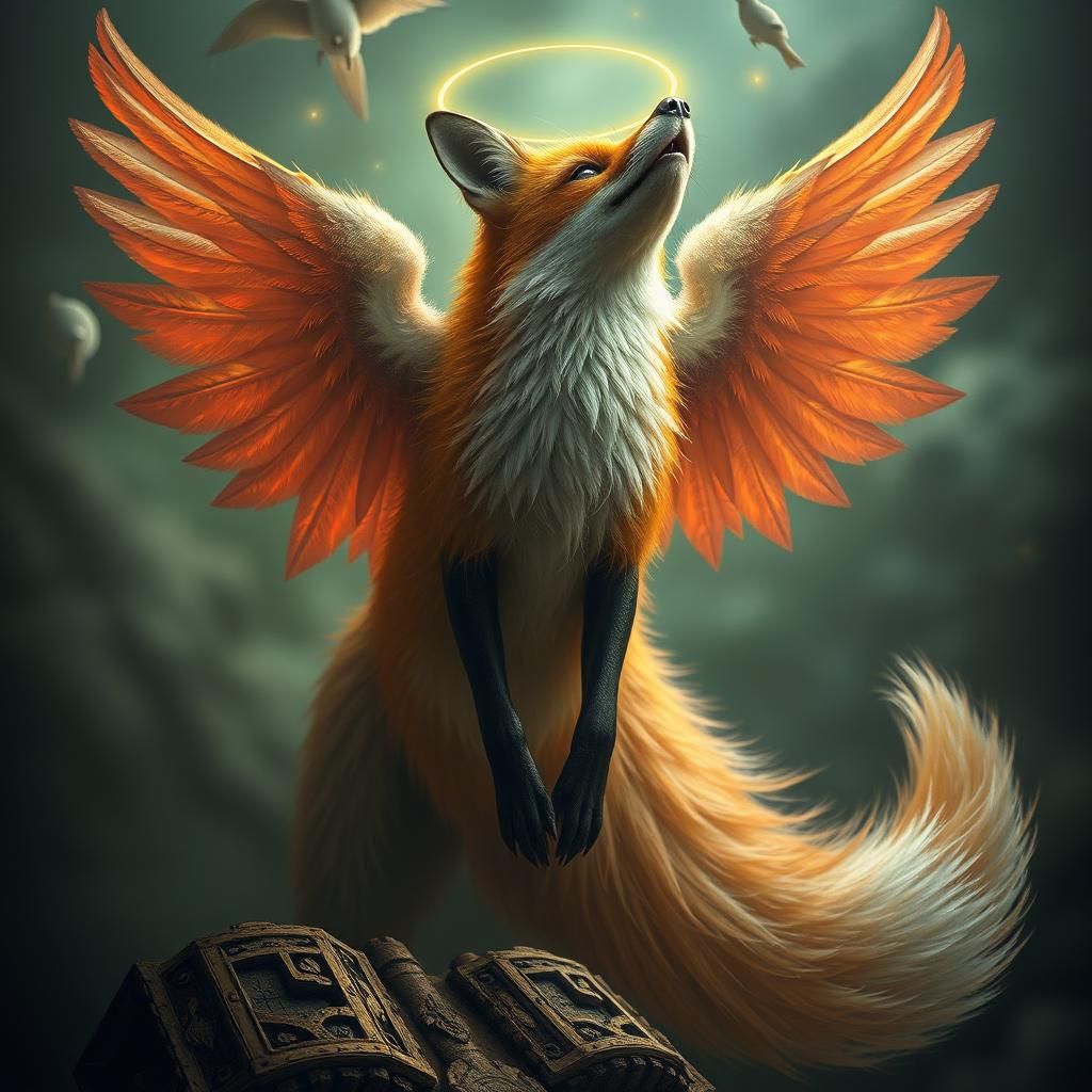 Surreal Angelic Flying Fox with Biometric Features