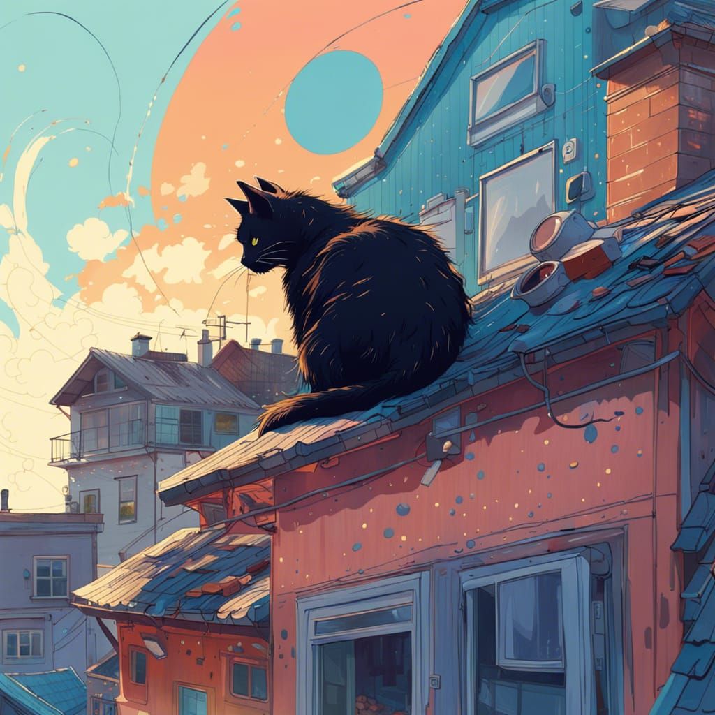 Fantasy Horned Cat As Digital Anime Painting