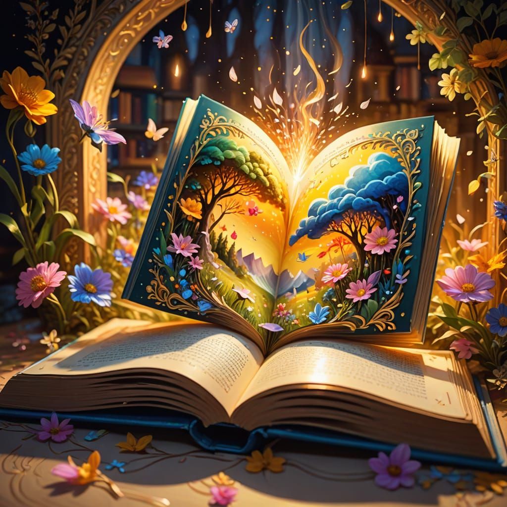 Fantasy World Book Opening in Oil Painting Style