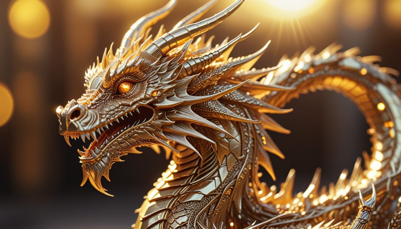 Golden Wire Dragon in Hyper-Realistic Detail
