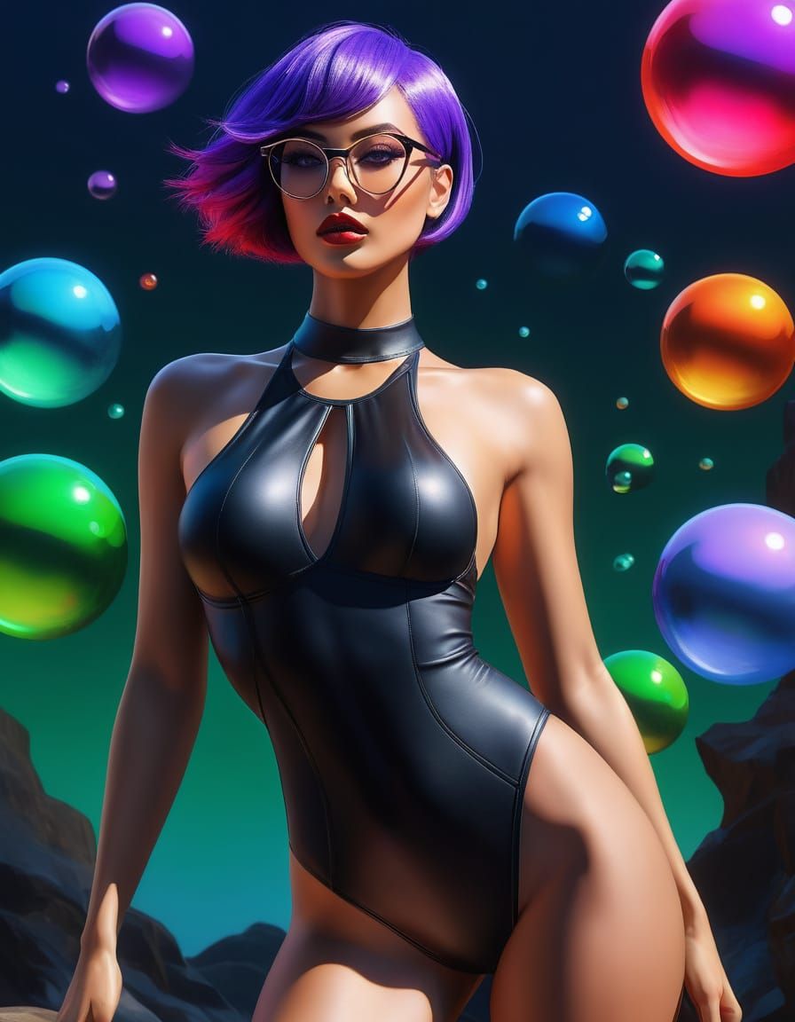 Fantasy Portrait: Gouache-Style Woman in Bubble Orb World