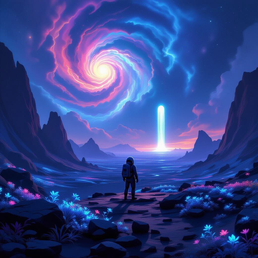 Alien Landscape Digital Matte Painting with Astronaut