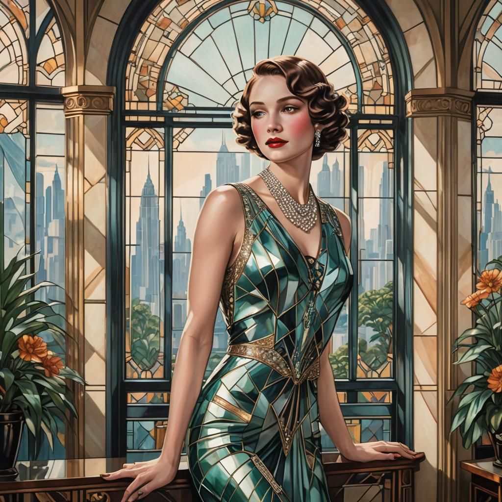 Classy Woman in Opulent Art Deco Setting