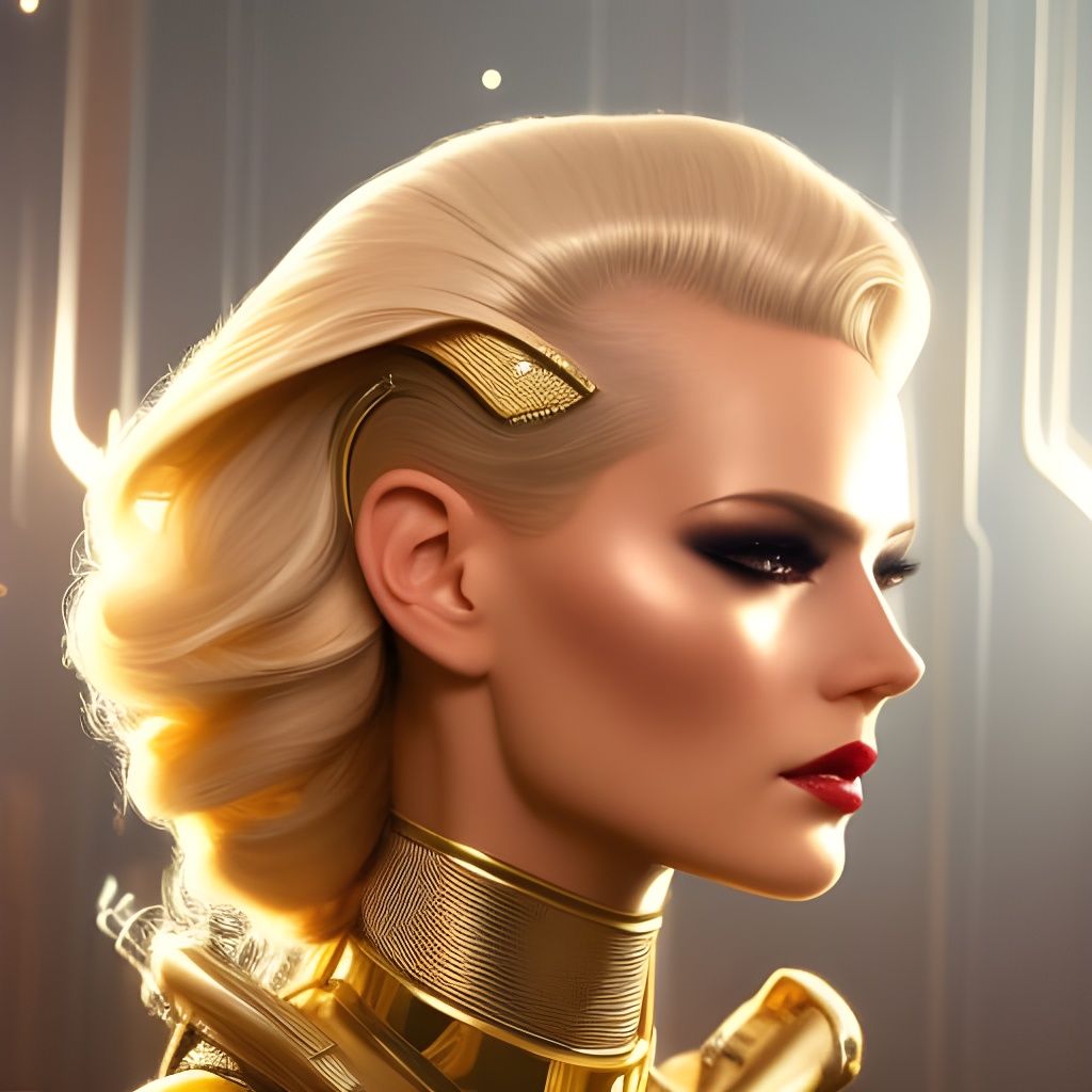 Futuristic Pinup Robot in Gold Bodysuit