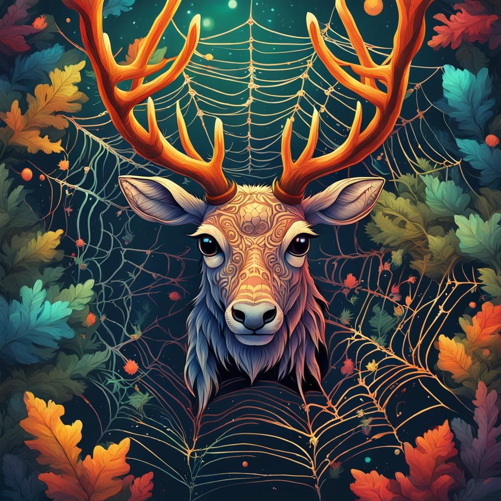 Anime Spider Reindeer in Enchanted Forest