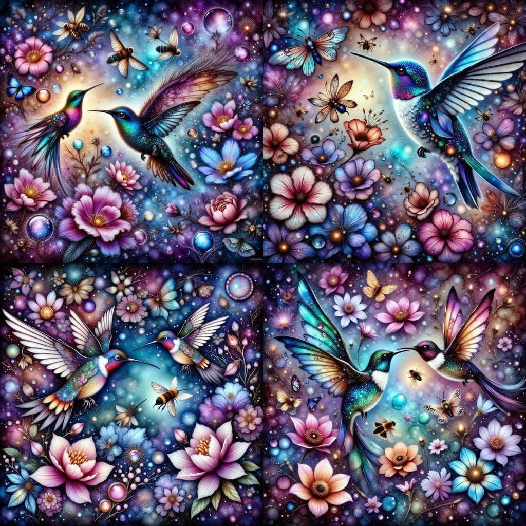 Whimsical Twilight Garden Scene with Magical Fireflies and H...