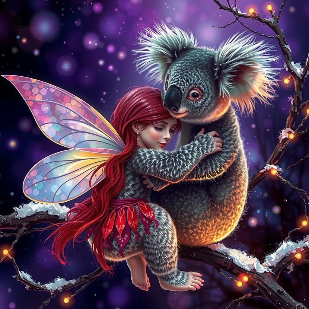 Winter Fairy and Koala Share a Tender Moment in Hyperrealist...