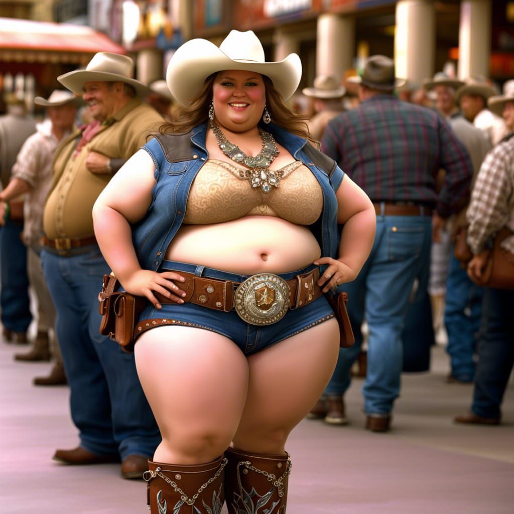Obese Western Cowgirl Shopping in Department Store