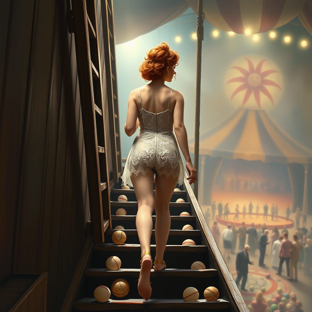 Redhead Pin-Up in Circus: Expressionist Illustration