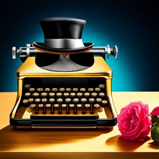 A gold shiny retro typewriter, high lustre, with a black top...