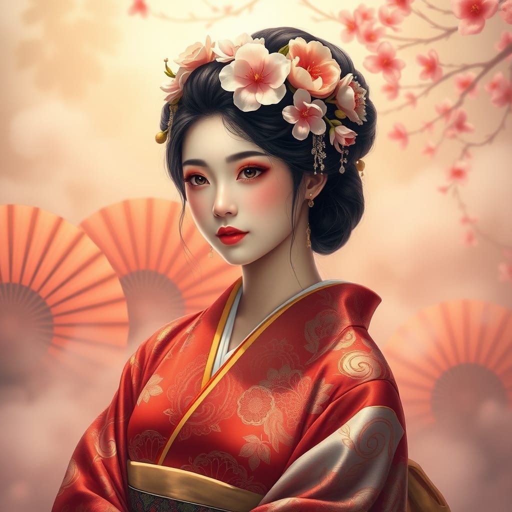 Traditional Japanese Woman in Vibrant Kimono