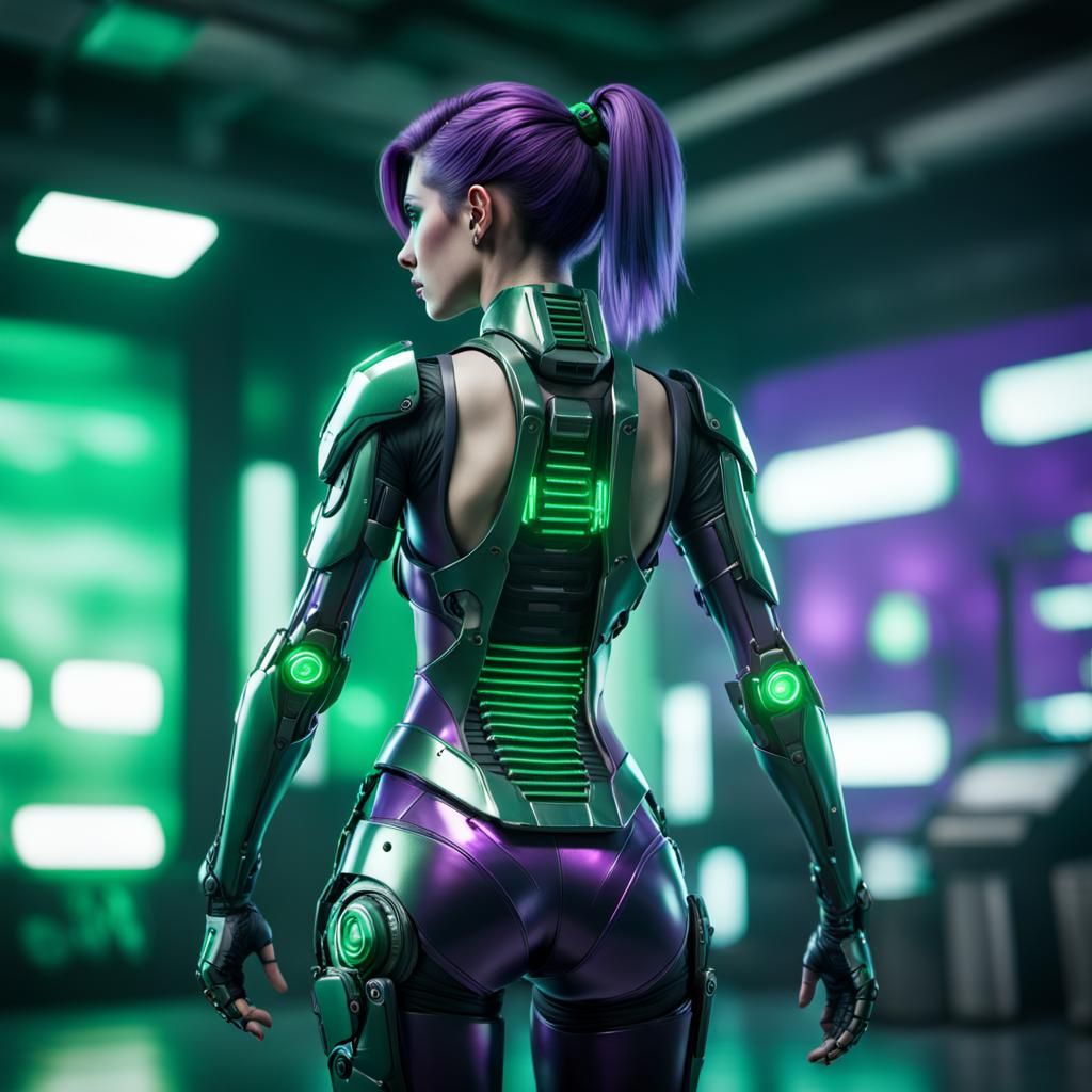 Cyborg Goth Pinup in Cinematic Lighting