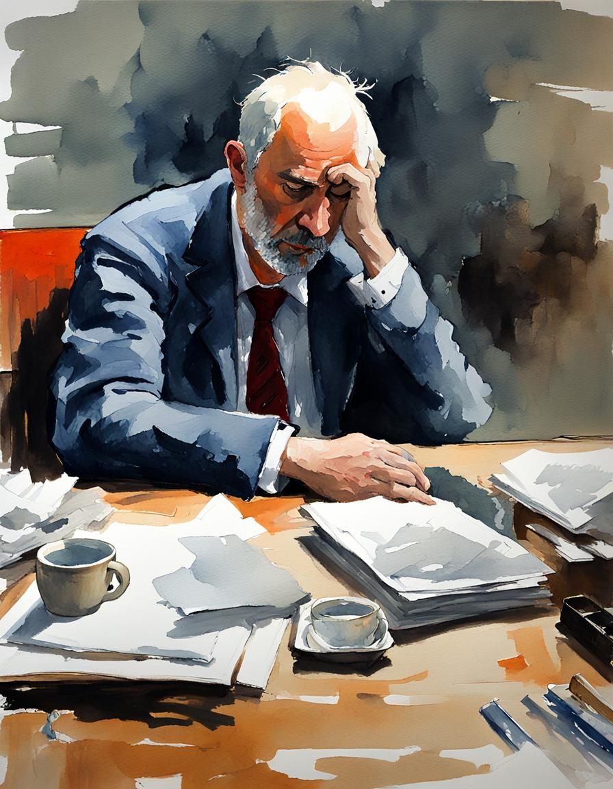 Exhaustive Desk Work in Gouache Watercolor Style
