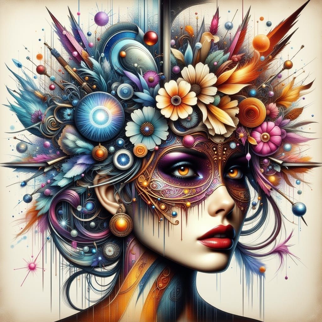 Abstract Portrait in Art Nouveau Steampunk Style