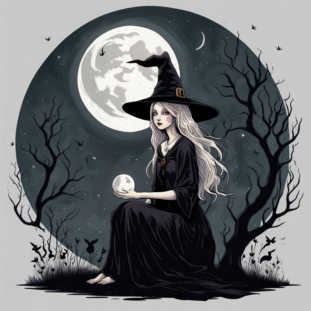 Rabbit Familiar Silhouetted by Moon at Night