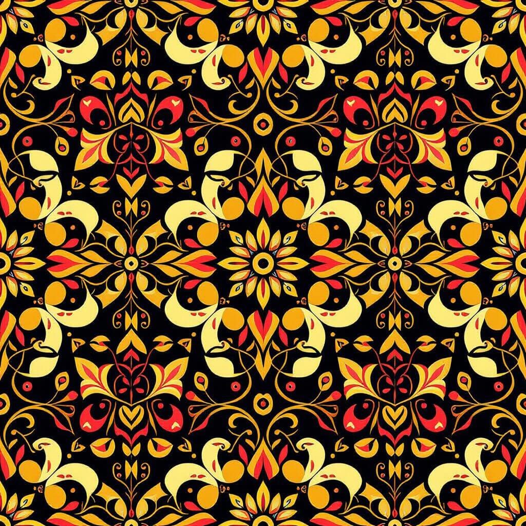 African Folk Pattern with Bold Abstract Motifs in Red, Black...