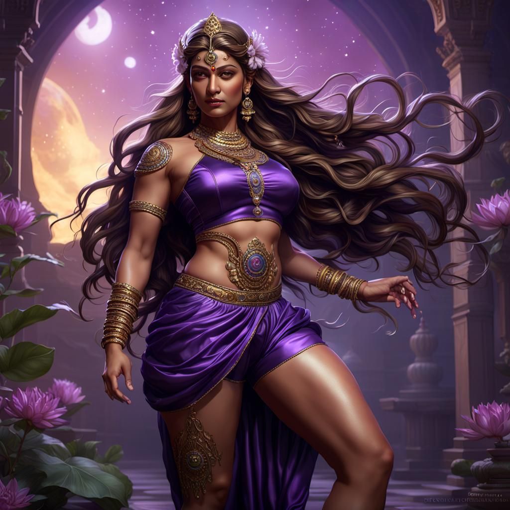 Curvy Goddess in Satin Bloomers, Dark Fantasy Art