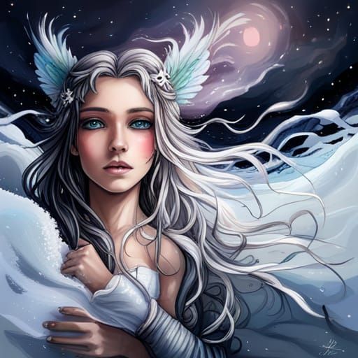 Anime Snow Fairy in Snowy Field