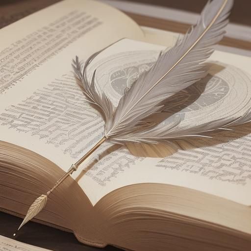 Feather on Book with Glowing Brain in Anime Style