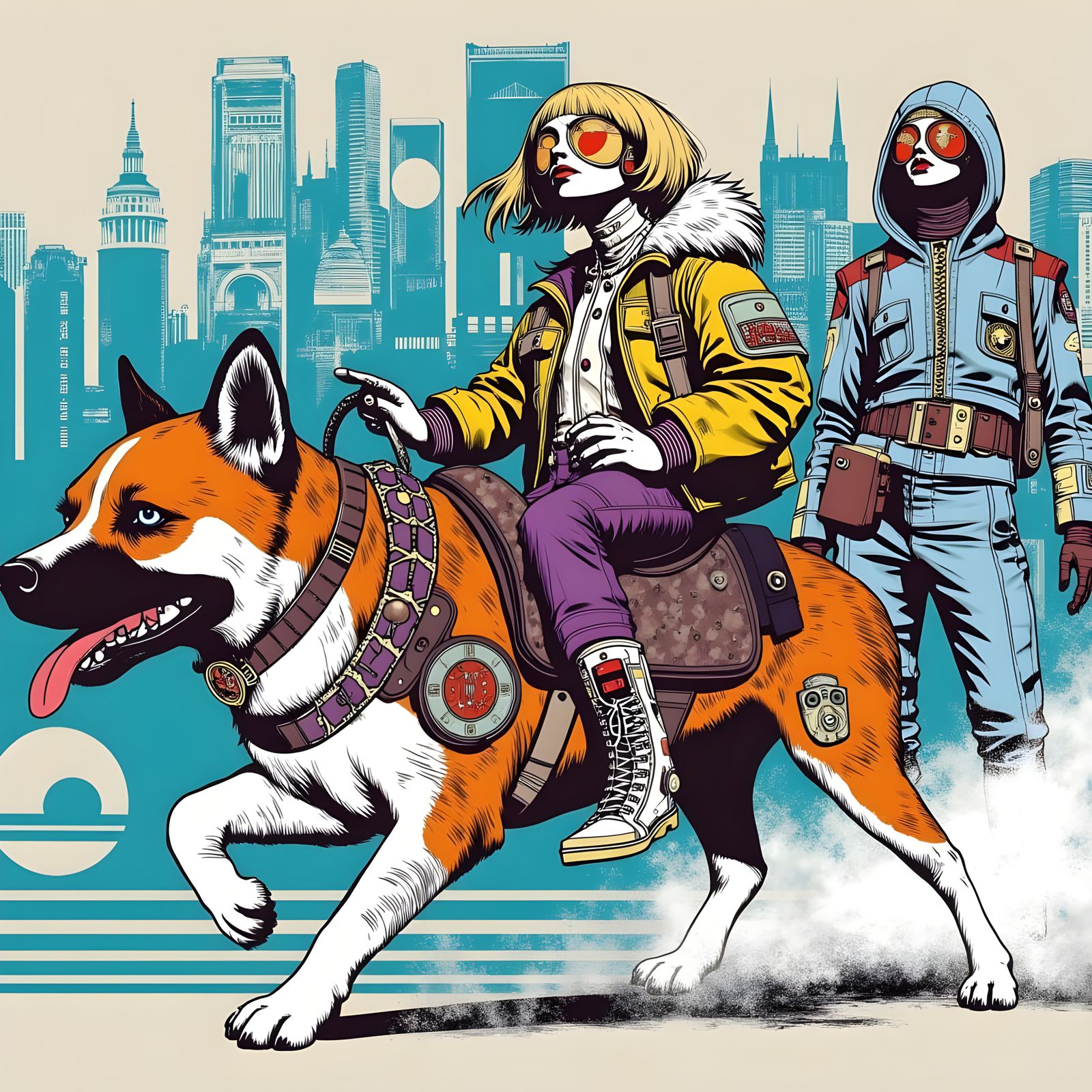 Retro-Futuristic Android Heroine and Her Canine Companion