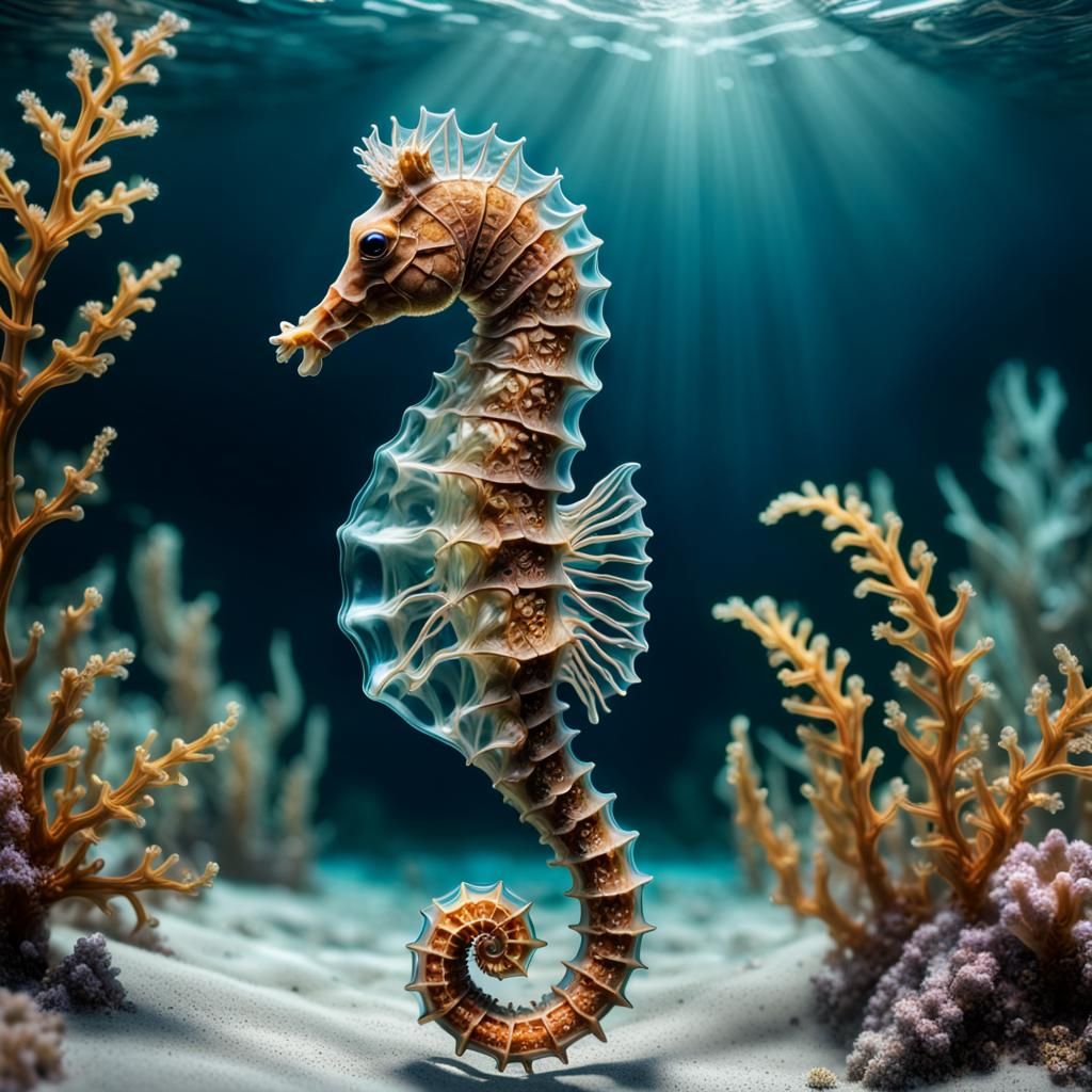 Hyperrealistic Seahorse in Crystal Clear Water