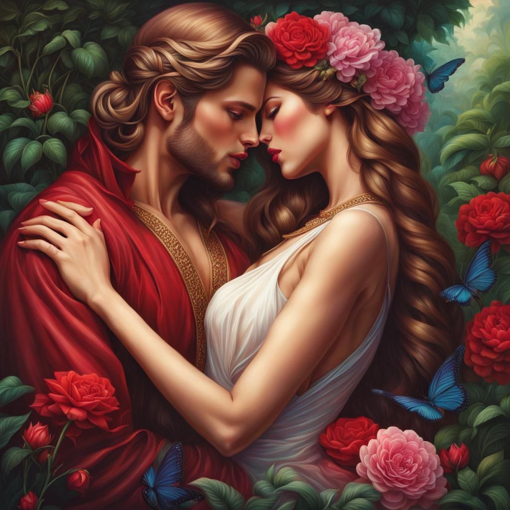 Lovers in Garden: Photorealistic Digital Art