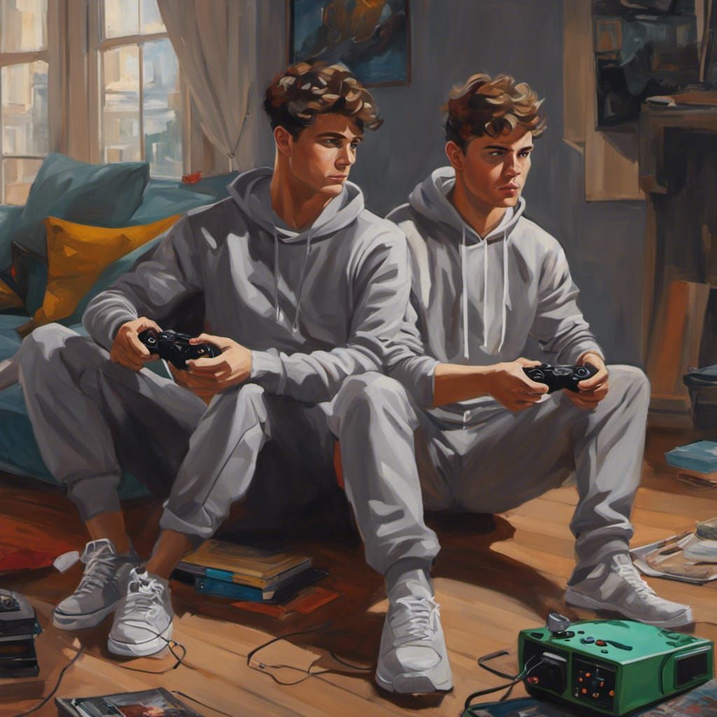 Two Friends Gaming: A Beautiful Painted Masterpiece