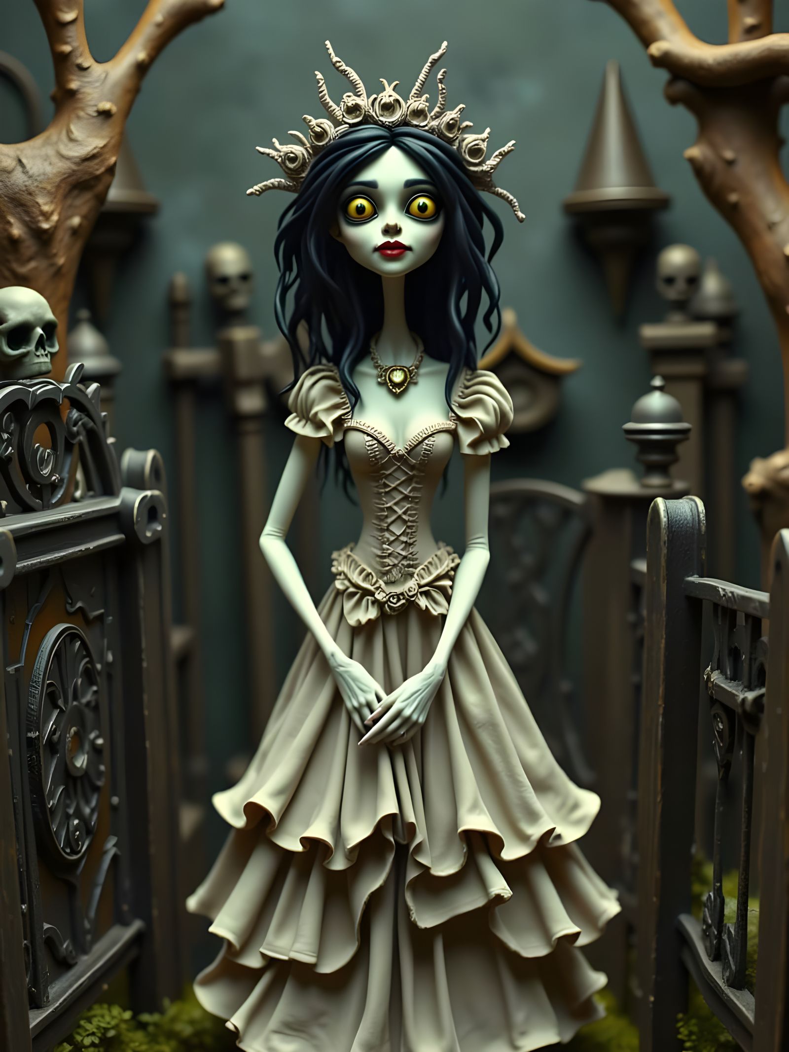 Gothic Zombie Bride in Claymation Style
