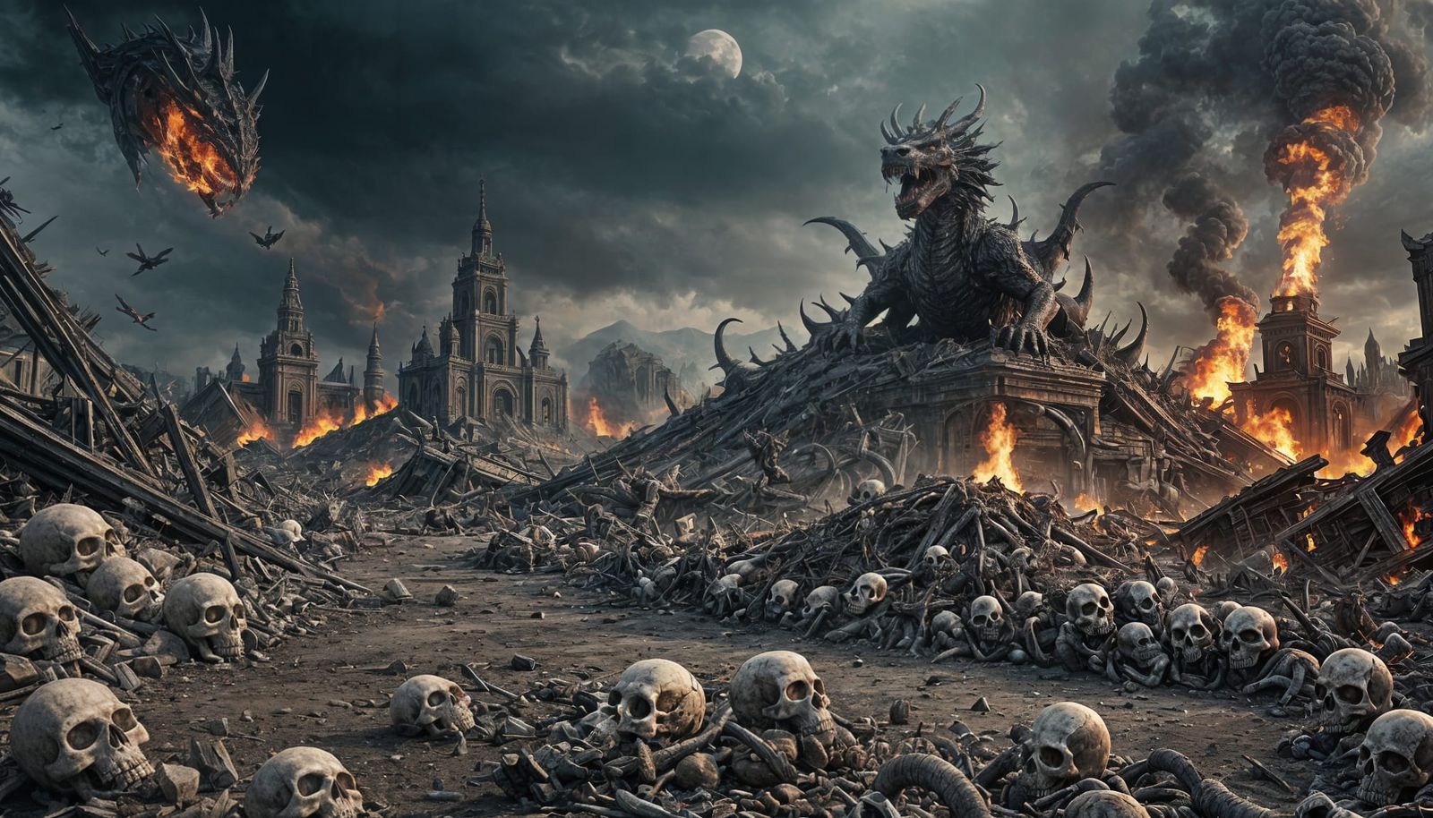 Epic Dragon Statue in a Post-Apocalyptic Scene